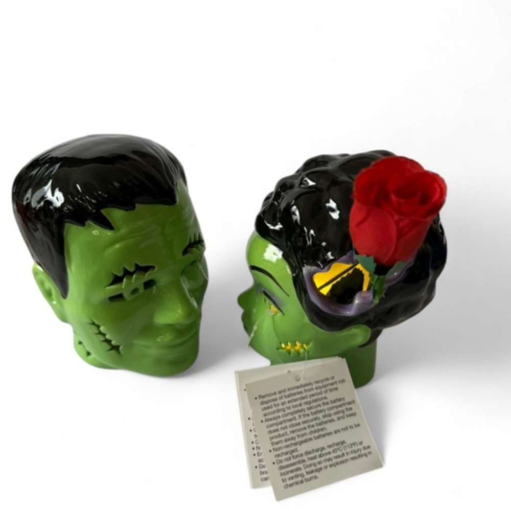 Green and Black Ceramic Monster Head Salt and Pepper Shakers Valentine’s Day